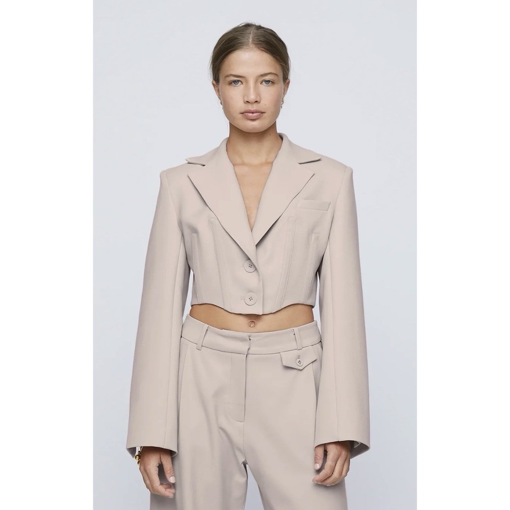 Anna Quan PHILLIPE Corset Cropped Jacket In Sasso Wool Blend Size US 10